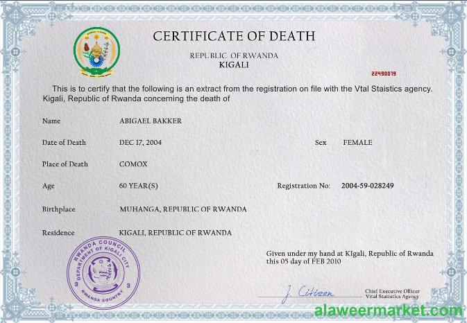 Rwanda vital record death certificate PSD template